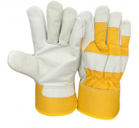 Перчатки кожаные комбинированные белые/желтые
